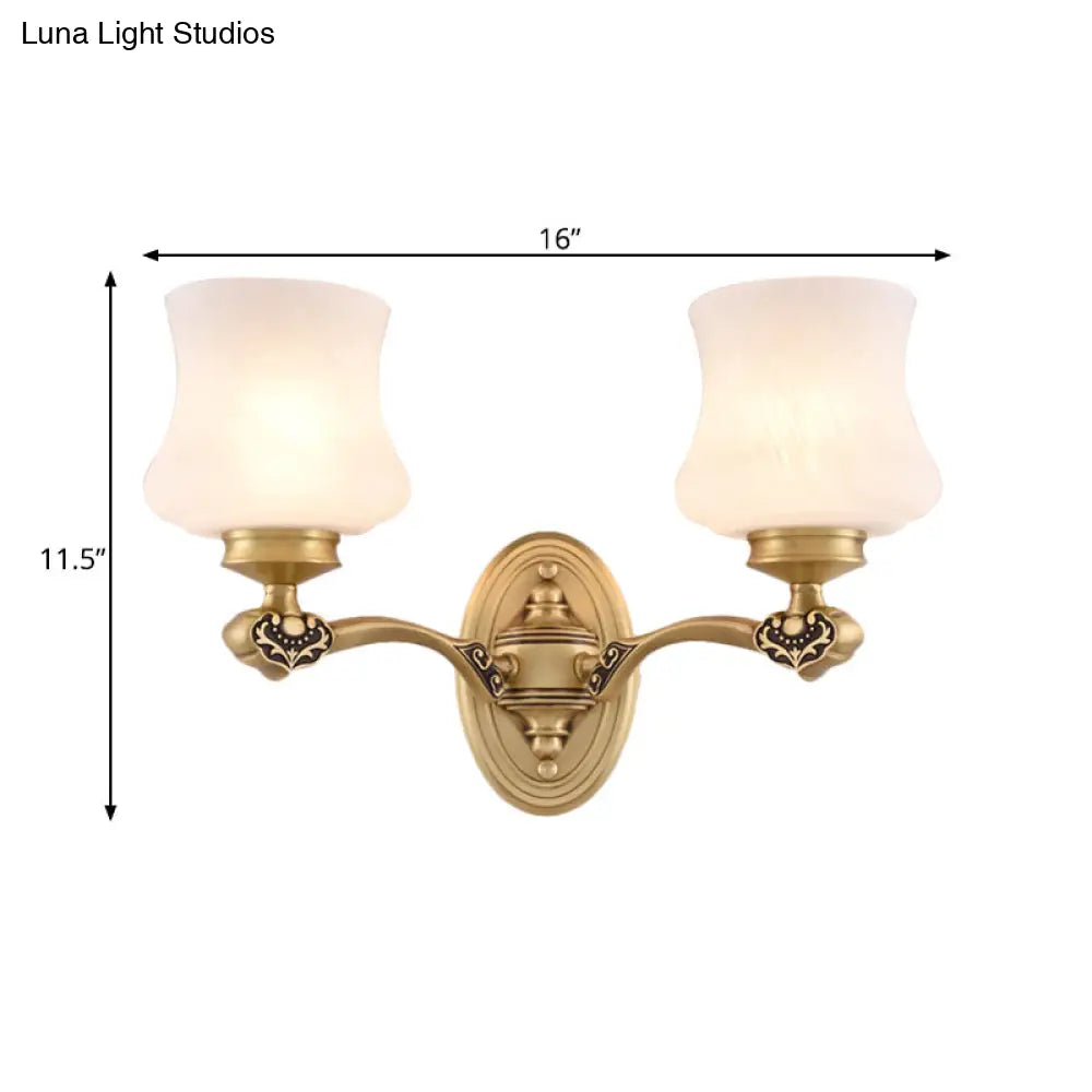 1/2-Head Vintage Brass Wall Mount Sconce Lamp With White Glass Bell Shade Retro Lighting For Living