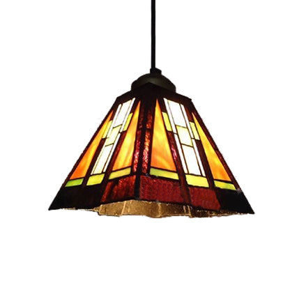 Tiffany Hand Rolled Art Glass Ceiling Light - Single Head Trapezoid Pendant In Black And Brown