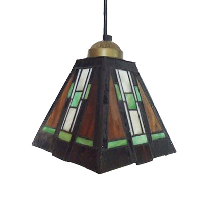 Tiffany Hand Rolled Art Glass Ceiling Light - Single Head Trapezoid Pendant In Black And Brown