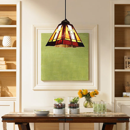Tiffany Black And Brown Hand Rolled Art Glass Ceiling Light - Single Head Trapezoid Pendant