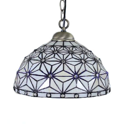 White Tiffany Glass Dome Ceiling Pendant Light - Handcrafted For Kitchen