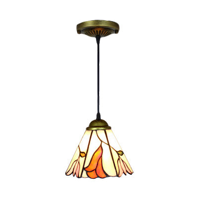 Baroque Stained Glass Pendant Light In Orange Pink For Dining Room