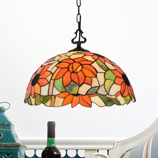 Tiffany-Style Stained Glass Pendant Light Fixture - Black Victorian/Butterfly/Sunflower Design /