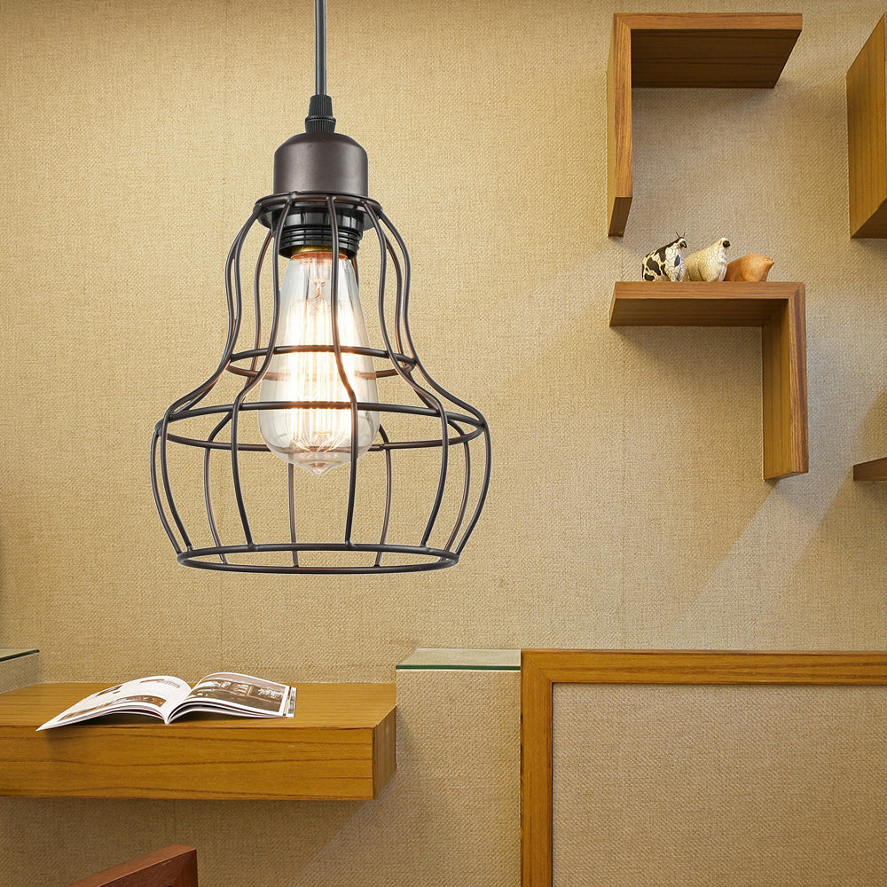 Bronze 1 Light Industrial Metal Wire Cage Pendant Lamp For Bedroom - Hanging Fixture