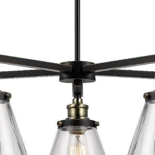 Vintage Black 5-Light Chandelier Pendant With Clear Glass Cone Shades For Dining Room Lighting