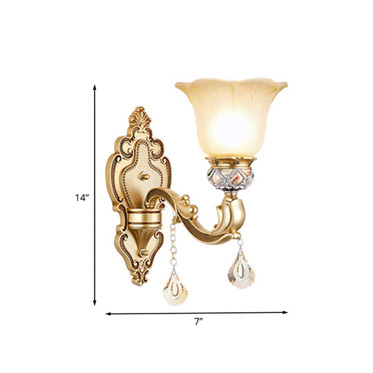 Contemporary Gold Wall Sconce With Faceted Crystal Finial - Bell Design