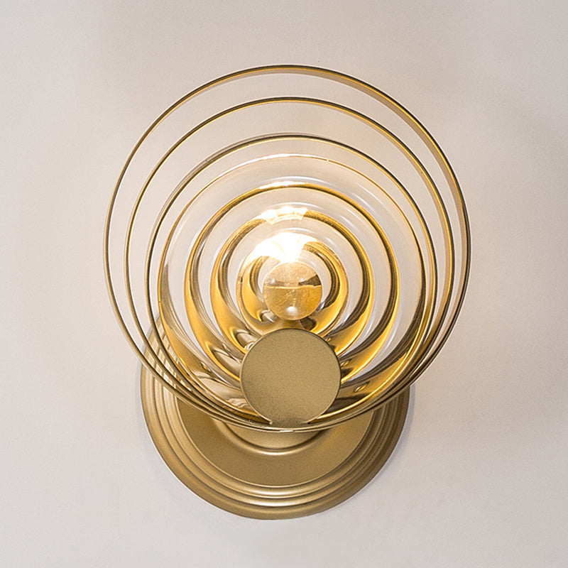 Minimalist Metallic Gold Swirling Wall Sconce - Elegant 1/2-Light Round Lighting Idea