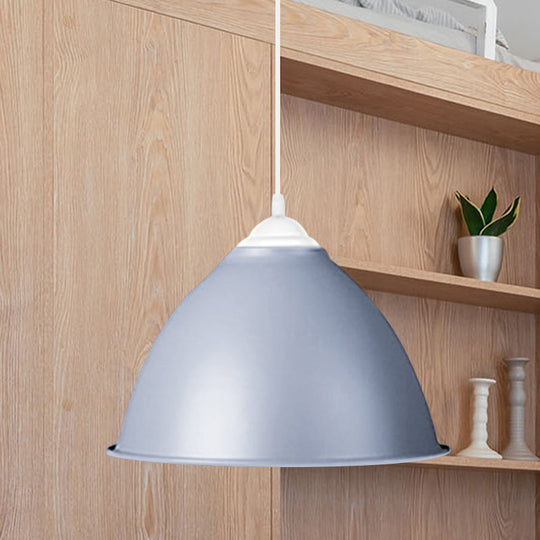 1-Light Industrial Dome Pendant Light In Frosted Green/Yellow For Dining Room - Aluminum Ceiling