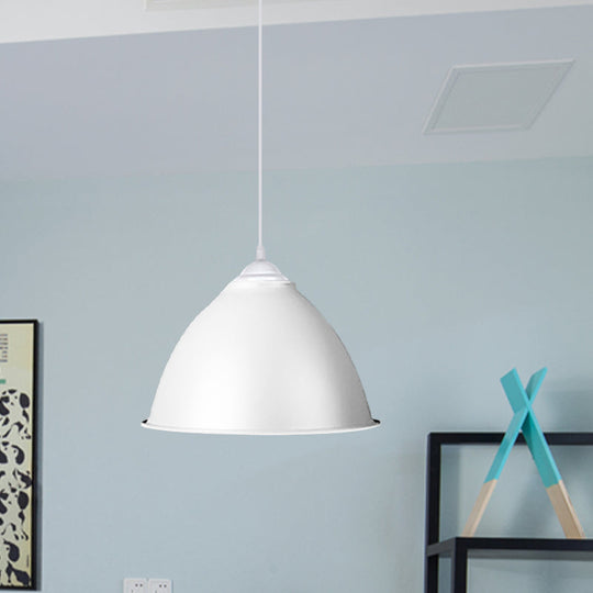 1-Light Industrial Dome Pendant Light In Frosted Green/Yellow For Dining Room - Aluminum Ceiling