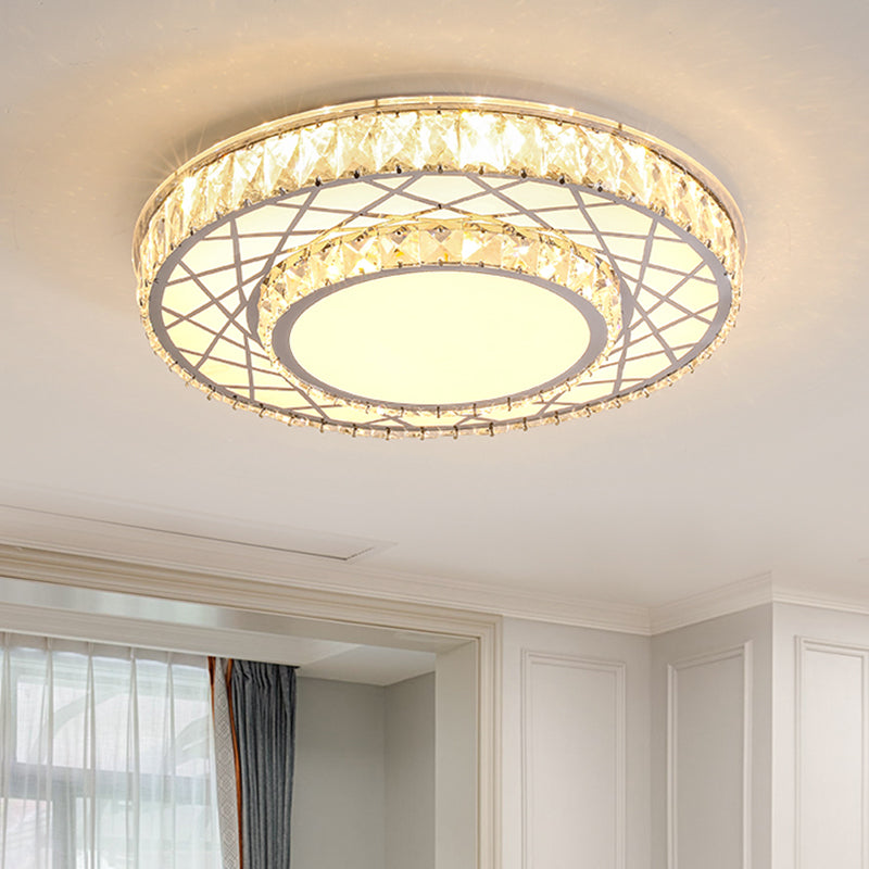 Modern Stainless-Steel Led Crystal Flush Ceiling Mount Light Fixture For Bedroom
