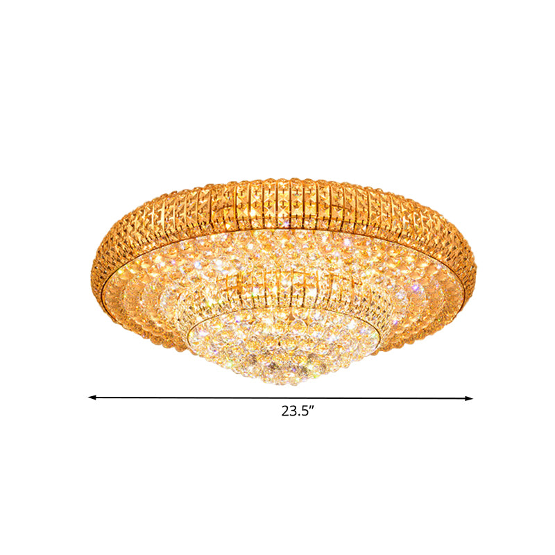 Contemporary Round Crystal Led Flush Light Fixture For Ceiling Mount - 2-Layer Design Ideal Living
