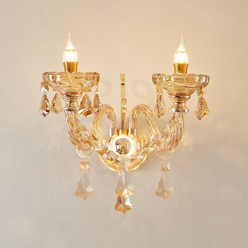 Modern Gold Crystal Wall Sconce With Faceted Heads - Elegant Bedroom Flower Lamp