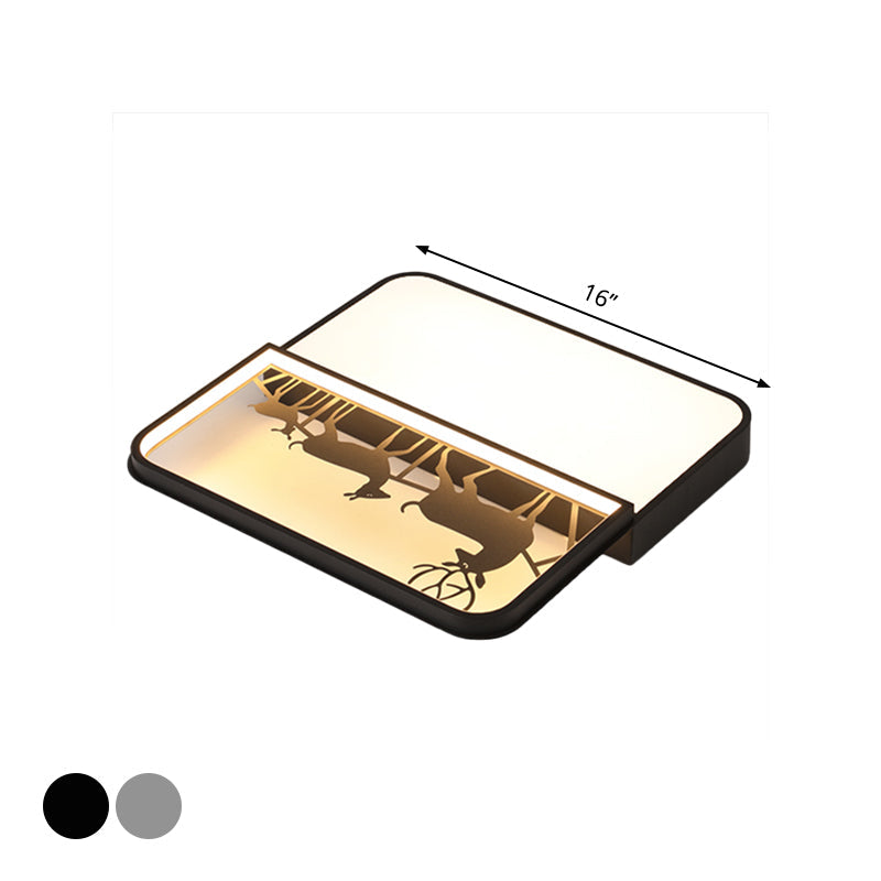 Modern Nordic Led Flush Ceiling Light - Black/Grey Deer Mount With Aluminum Square Shade