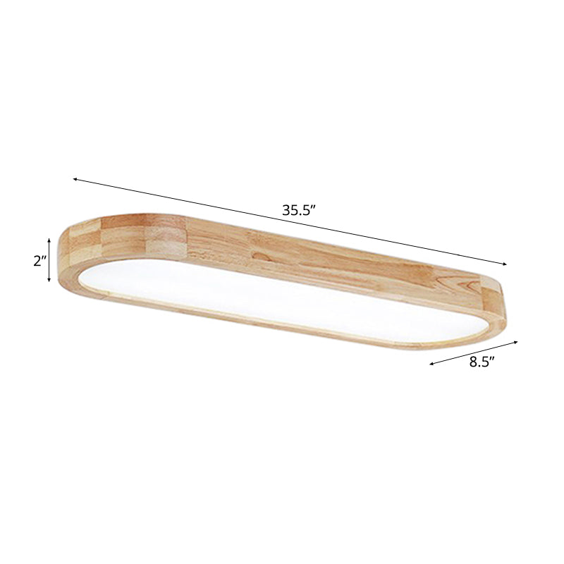 Modern Oval Wood Ceiling Light Fixture With Diffuser - 1-Light Office Flush Mount Lamp Sizes: