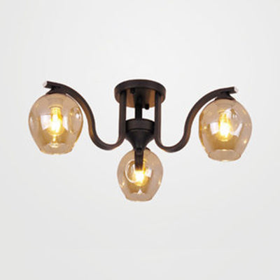 Modern 3 - Light Ceiling Lamp For Study Room - Glass And Metal Semi - Flush Mount Black