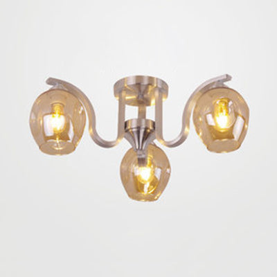 Modern 3-Light Ceiling Lamp For Study Room - Glass And Metal Semi-Flush Mount Silver