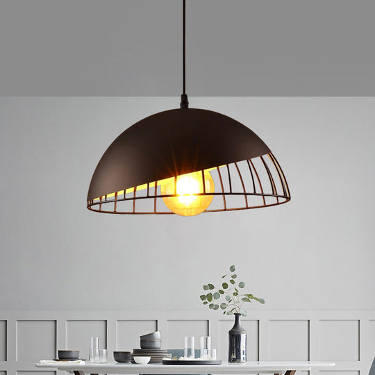12’/14’ Retro Style Hanging Pendant Light With Metal Bowl Design - Black/Gray Finish For Dining