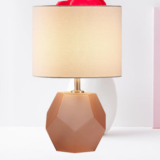 Hexagon Glass Night Light With Fabric Shade - Modern Grey/Pink/Yellow Table Lamp Pink