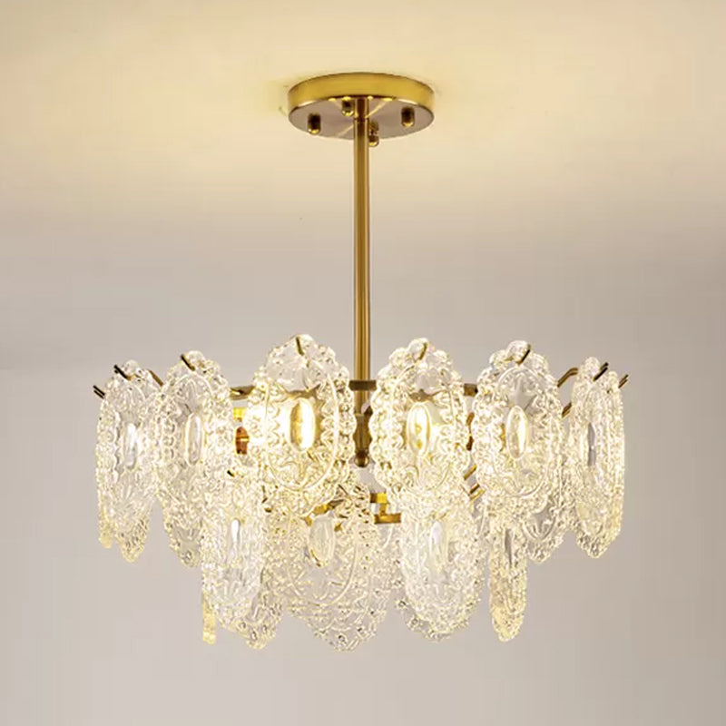 Modern Gold Glass Chandelier: Layered Scalloped Design 4/6 Clear Bulbs Hanging Bedroom Light Fixture