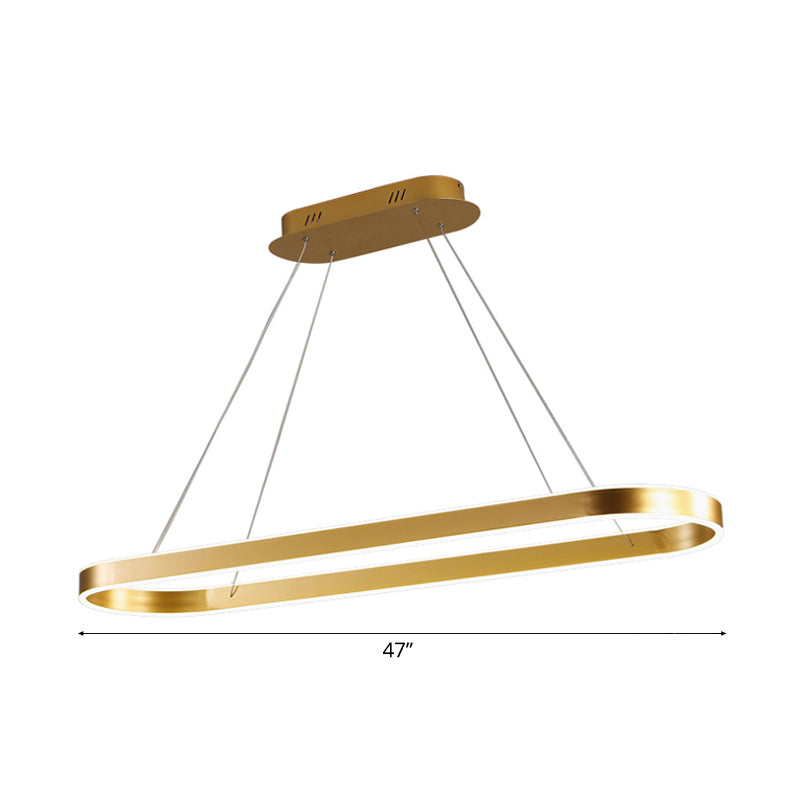 Minimalist Oval Led Ceiling Light In Gold/White - 31.5/39/47 Width Warm/White For Island
