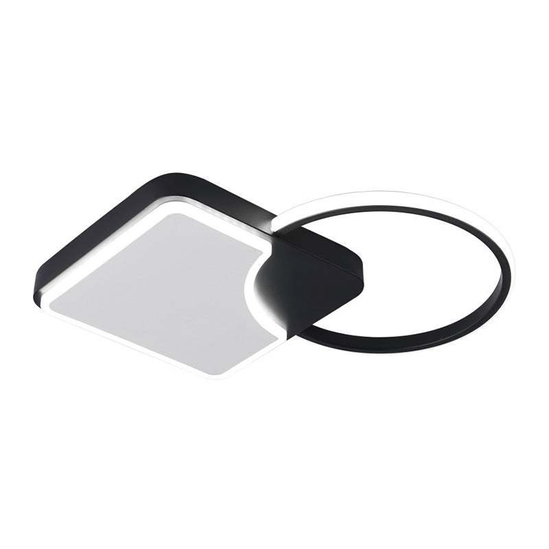 Modern Flush Mounted Led Lamp Fixture In Black White/Warm Light - Ring And Rhombus Corridor Lighting