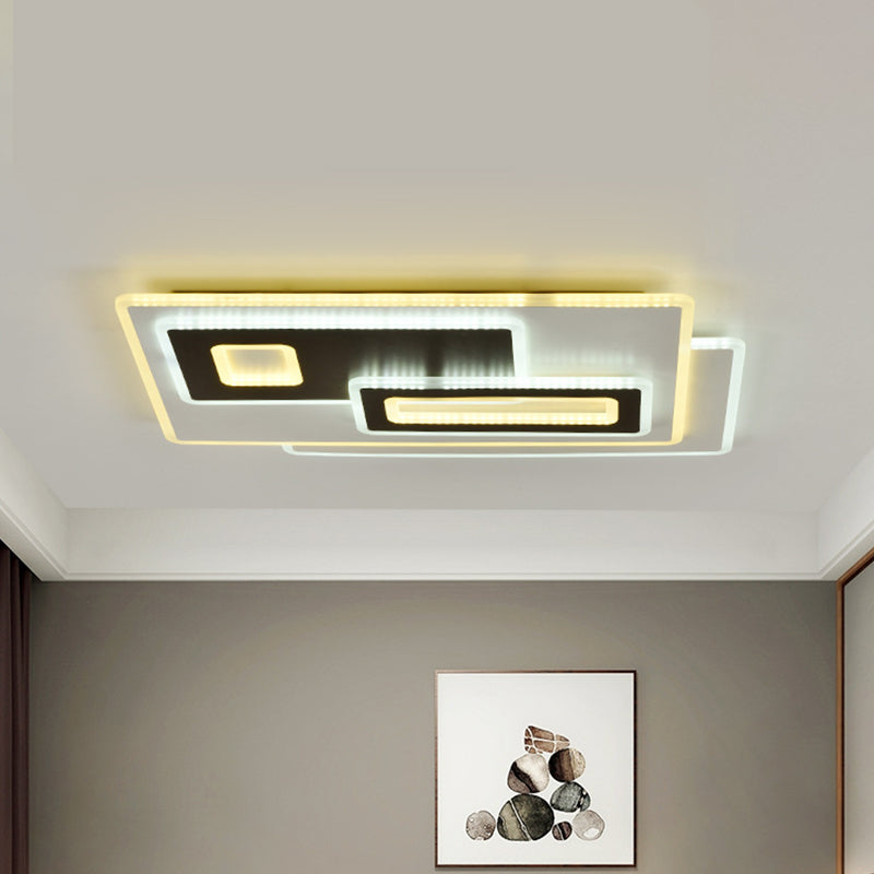 Modern Acrylic Led Flush Light In Black And White Round/Oval/Rectangle Shape - Perfect For Bedrooms