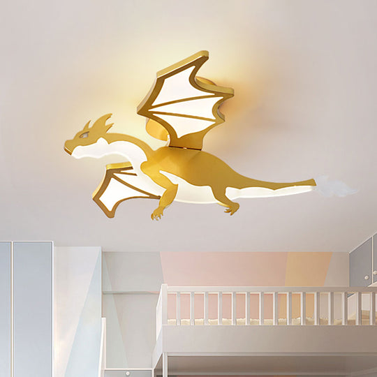 Gold Cartoon Pterosaur Kids Led Semi - Flush Lamp For Bedroom