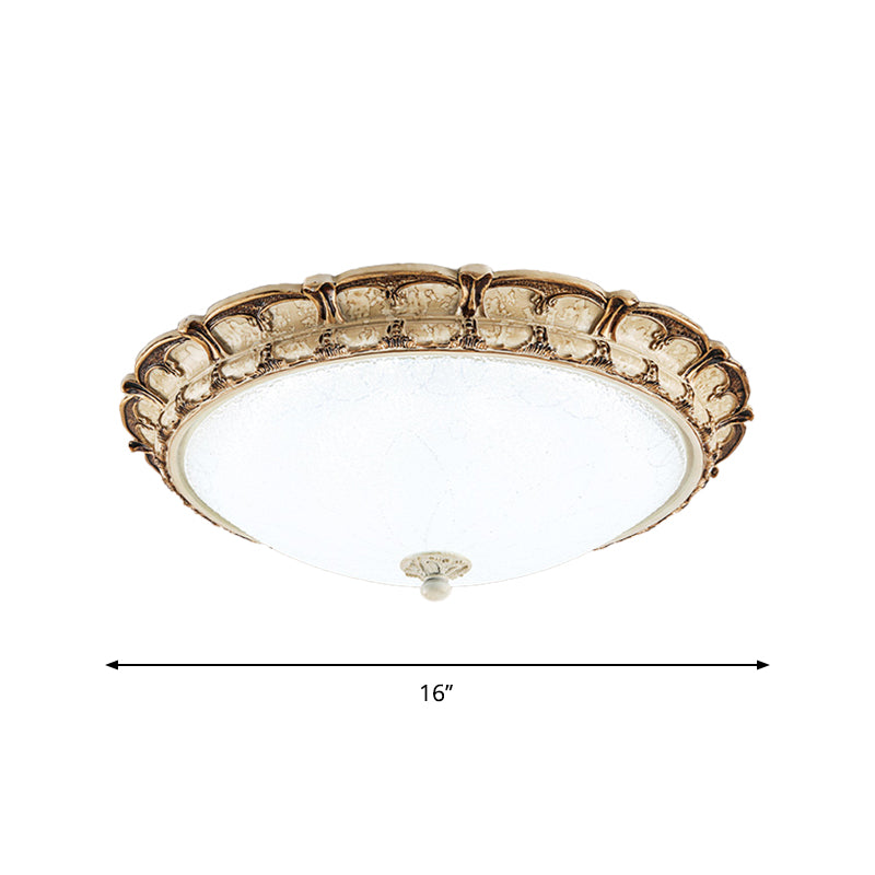 16/19.5 Antique-Style Brown Floral Flushmount Led Ceiling Light In Opal Glass - Warm/White Lighting
