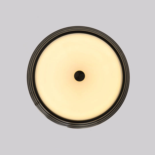 14’/15’/19’ Wide Black Country Style Circular Led Flush Ceiling Lighting With Opal Glass - Mount
