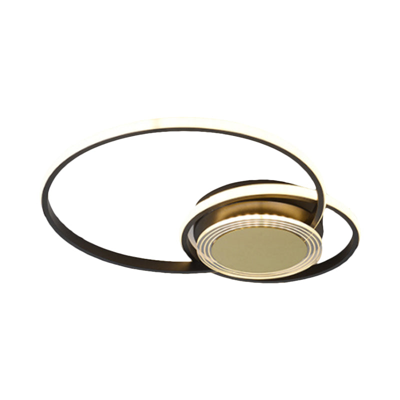 Contemporary Black/Gold Led Metallic Ceiling Flush Mount - Bedroom Lighting 14/18 Width