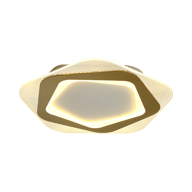 Modern Gold Metal Flush Mount Ceiling Light: Hexagon/Pentagon Shape Led 18/21.5 Width - Perfect For
