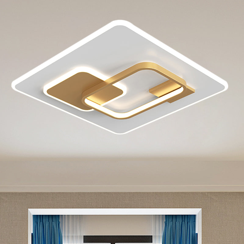 Minimalist Squared Metal Lamp Fixture With Black/Gold Led Flush Lighting For Bedroom (16/19.5 Width)
