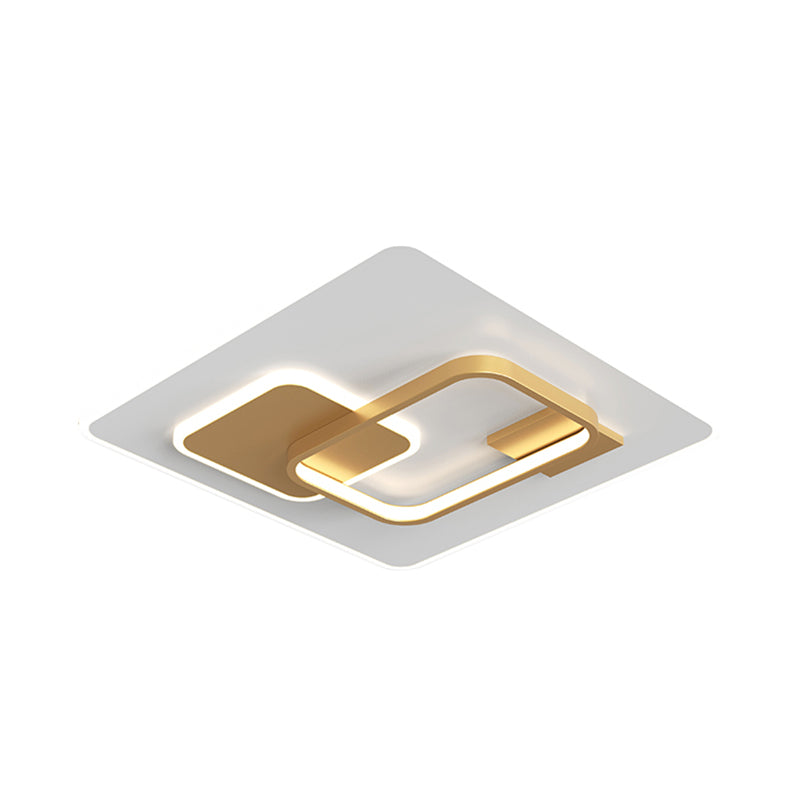 Minimalist Squared Metal Lamp Fixture With Black/Gold Led Flush Lighting For Bedroom (16/19.5 Width)