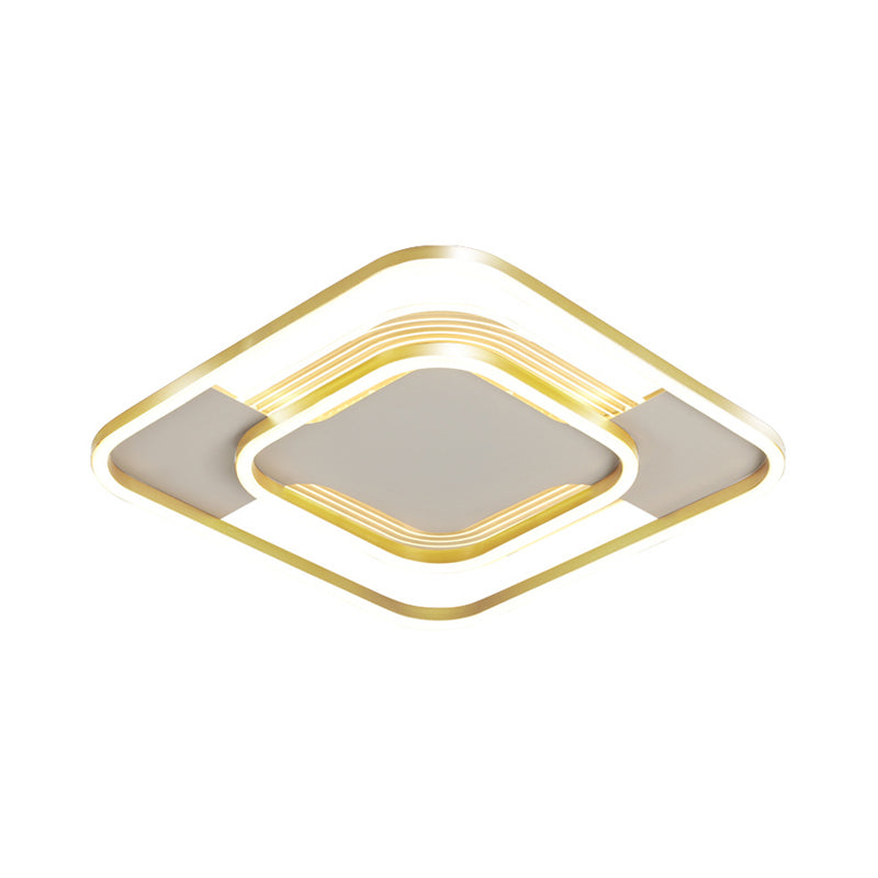 Gold Metal Flush Mount Led Ceiling Light With Rhombus Frame And Warm/White - 16.5/20.5 W