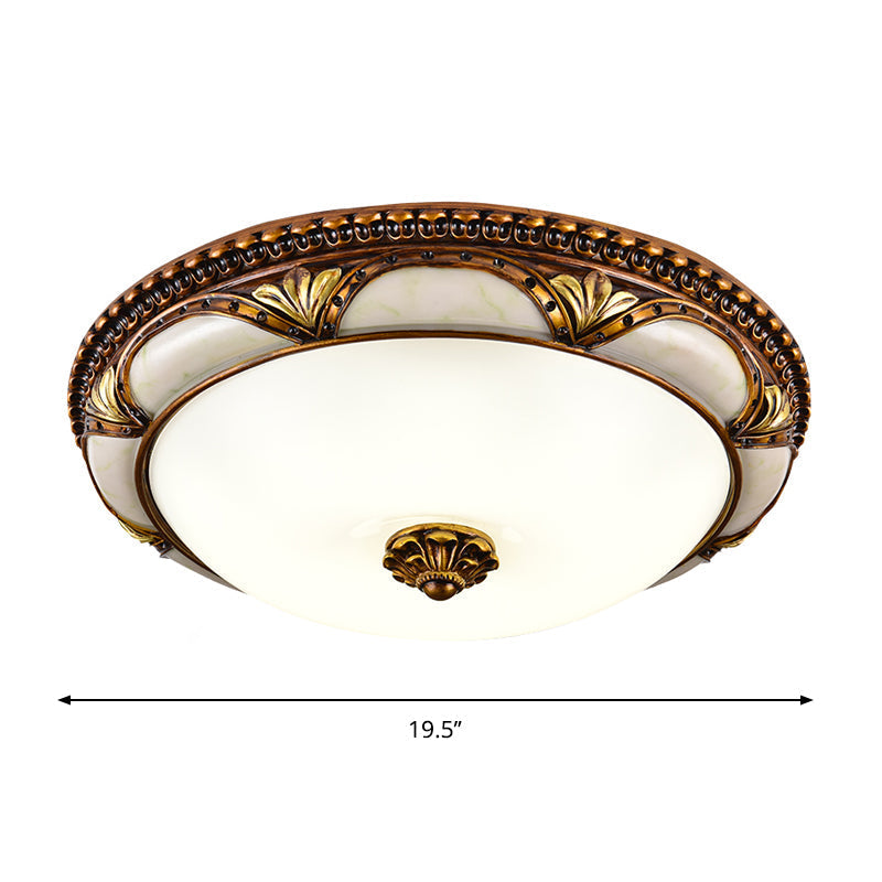 14’/16’/19.5’ Led Floral Cream Glass Ceiling Lamp Fixture In Brass