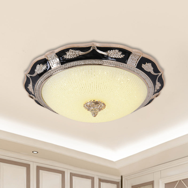 14/16/19.5 Retro Bowl Led Flush Light In Black With Cream Glass Ideal For Hotel Ceilings