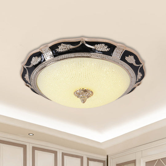 14/16/19.5 Retro Bowl Led Flush Light In Black With Cream Glass Ideal For Hotel Ceilings