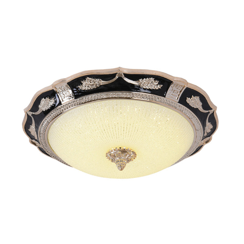 14/16/19.5 Retro Bowl Led Flush Light In Black With Cream Glass Ideal For Hotel Ceilings