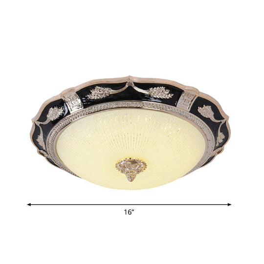 14’/16’/19.5’ Retro Bowl Led Flush Light In Black With Cream Glass – Ideal For Hotel Ceilings