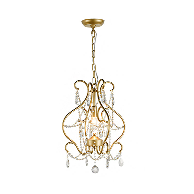 Modern Gold Crystal Beads Pendant Ceiling Lamp With Lantern Design