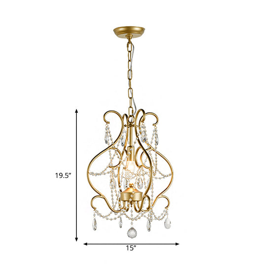 Modern Gold Crystal Beads Pendant Ceiling Lamp With Lantern Design