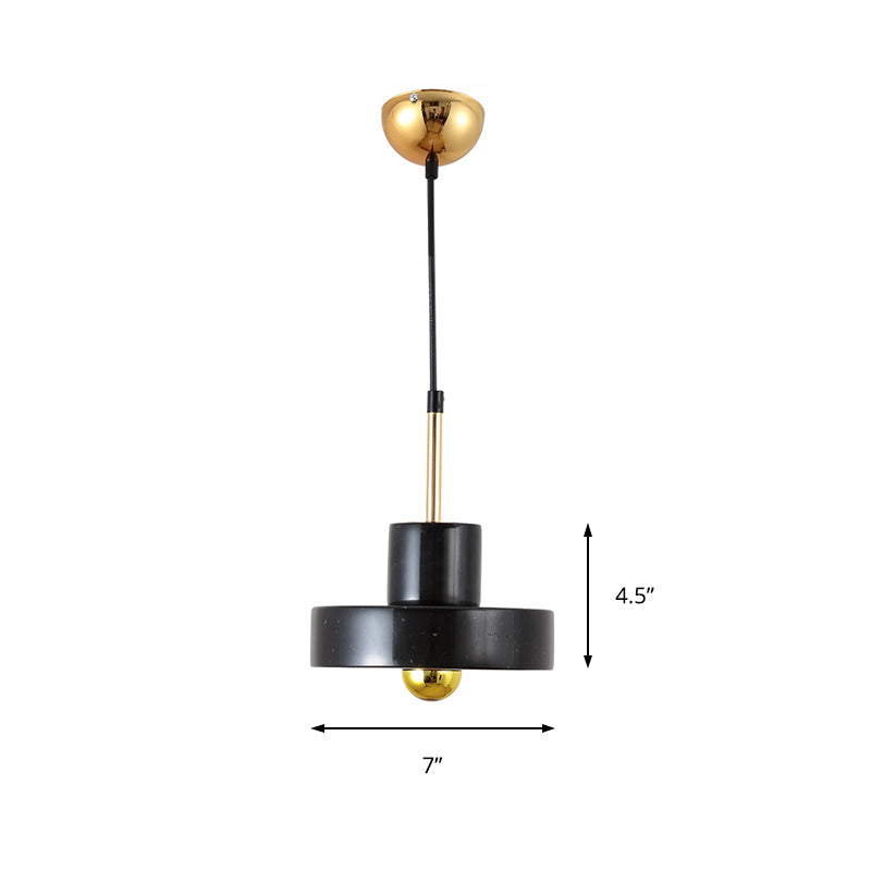 Contemporary Marble Drum Pendant Lamp - 1 Light Hanging Ceiling Fixture For Bedroom In