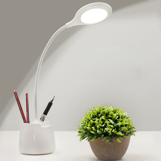 Multi-Colored Round Shade Desk Lamp With Usb Charging Led Reading Light And Pen Holder