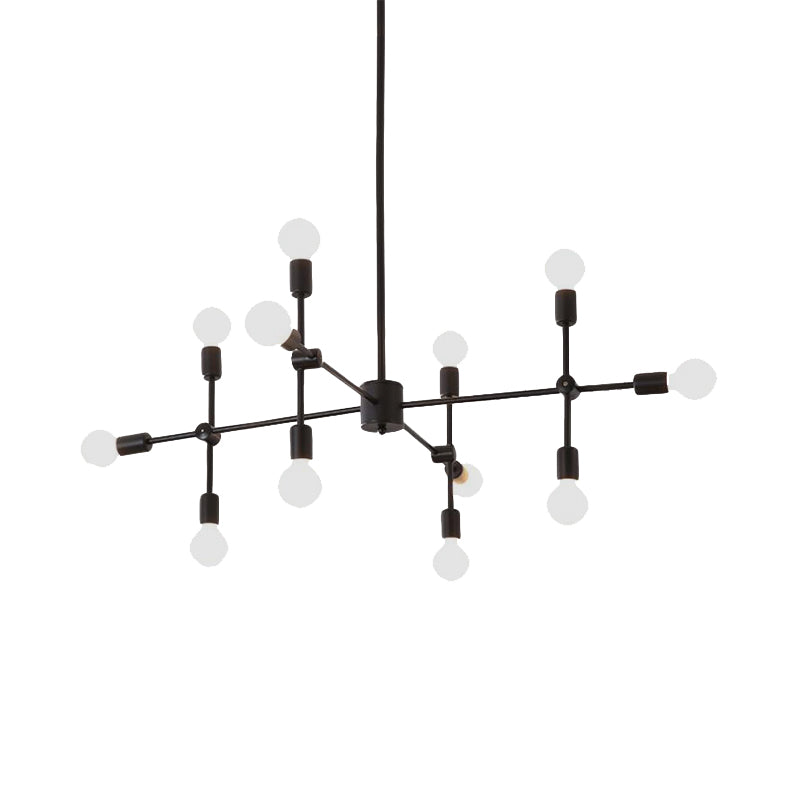 Industrial Metal Bulb Chandelier: Open Design 9/12 Lights Black/Brass Pendant Lighting For Dining