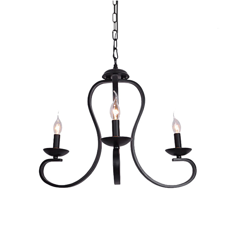 Flameless Industrial Candle Ceiling Lamp - 3/5 Bulb Metallic Hanging Light In Black For Living Room
