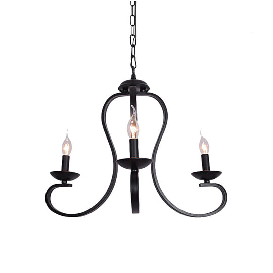 Flameless Industrial Candle Ceiling Lamp - 3/5 Bulb Metallic Hanging Light In Black For Living Room
