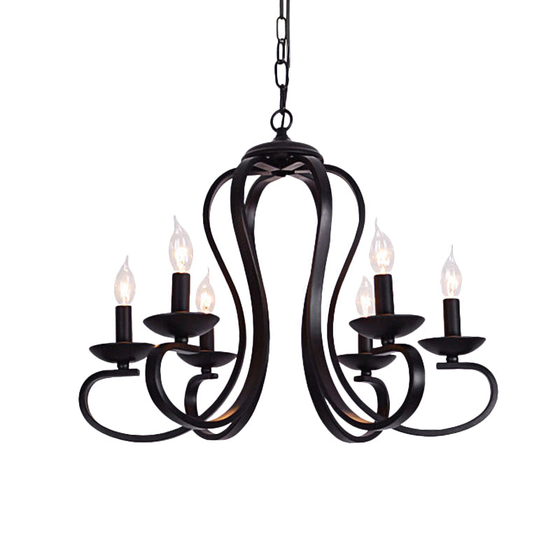Flameless Industrial Candle Ceiling Lamp - 3/5 Bulb Metallic Hanging Light In Black For Living Room