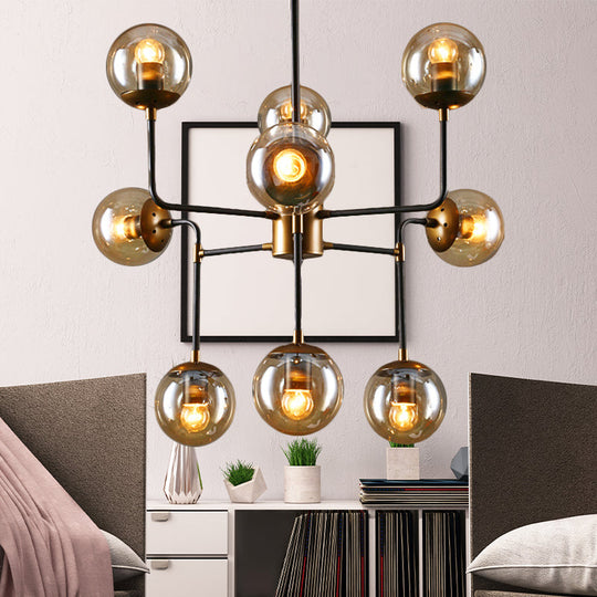 Modern Black Chrome Glass Globe Chandelier Pendant Light - Industrial Style 8/9 Lights For Living