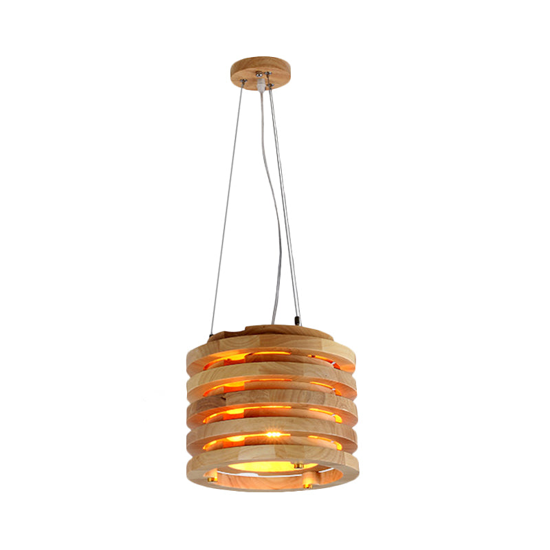 Contemporary Wooden Cylindrical Hanging Light - 10/16 Wide Natural Wood Ideal For Living Room