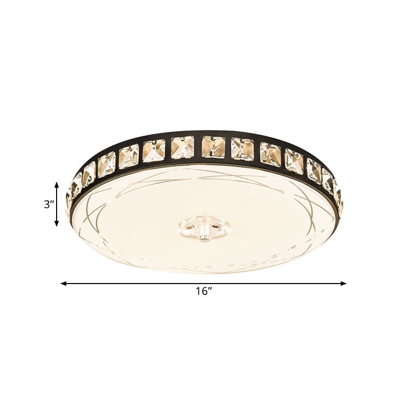 16’/19.5’ Contemporary Drum Ceiling Light: Led Crystal Flush Lamp Fixture (Black)